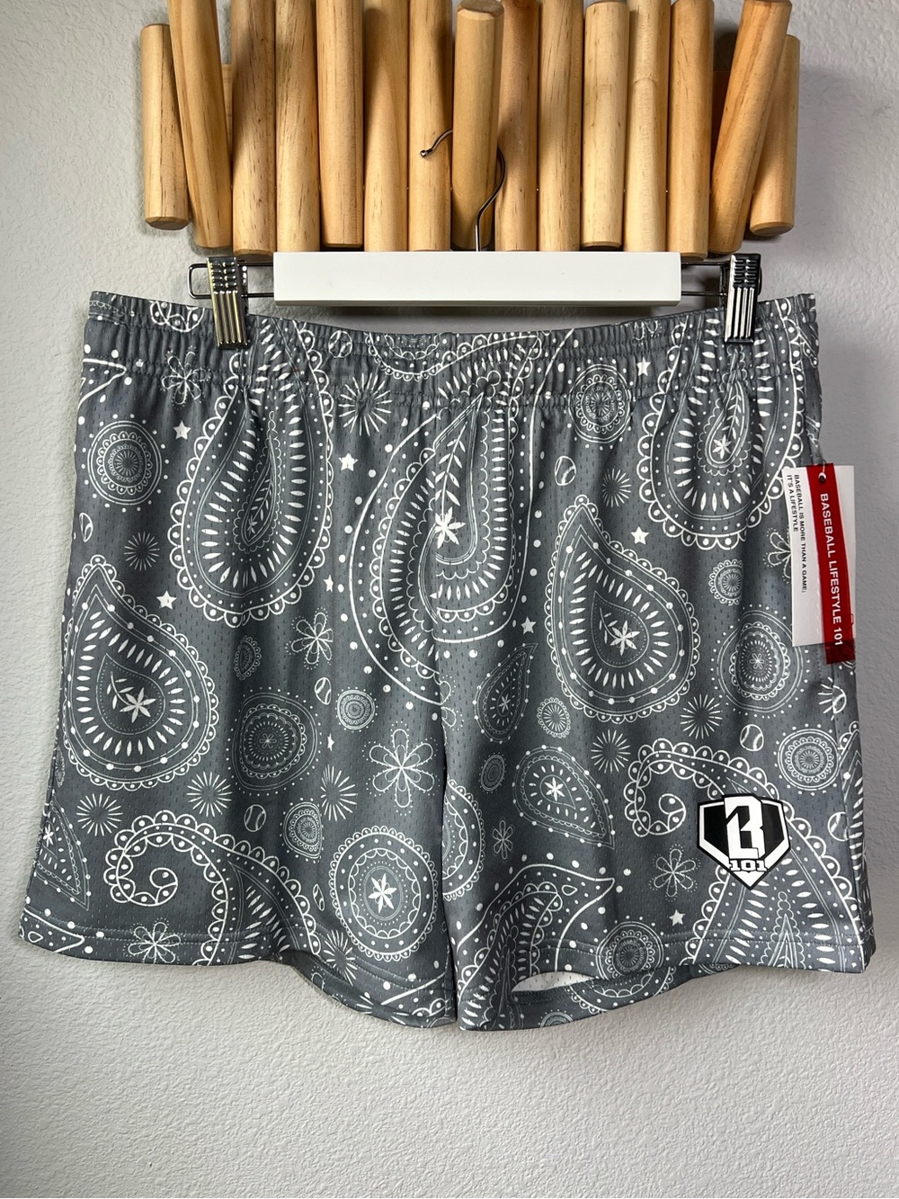 Baseball Lifestyle 101 Paisley Mesh Shorts Gray White Men's Medium BL101 NWT